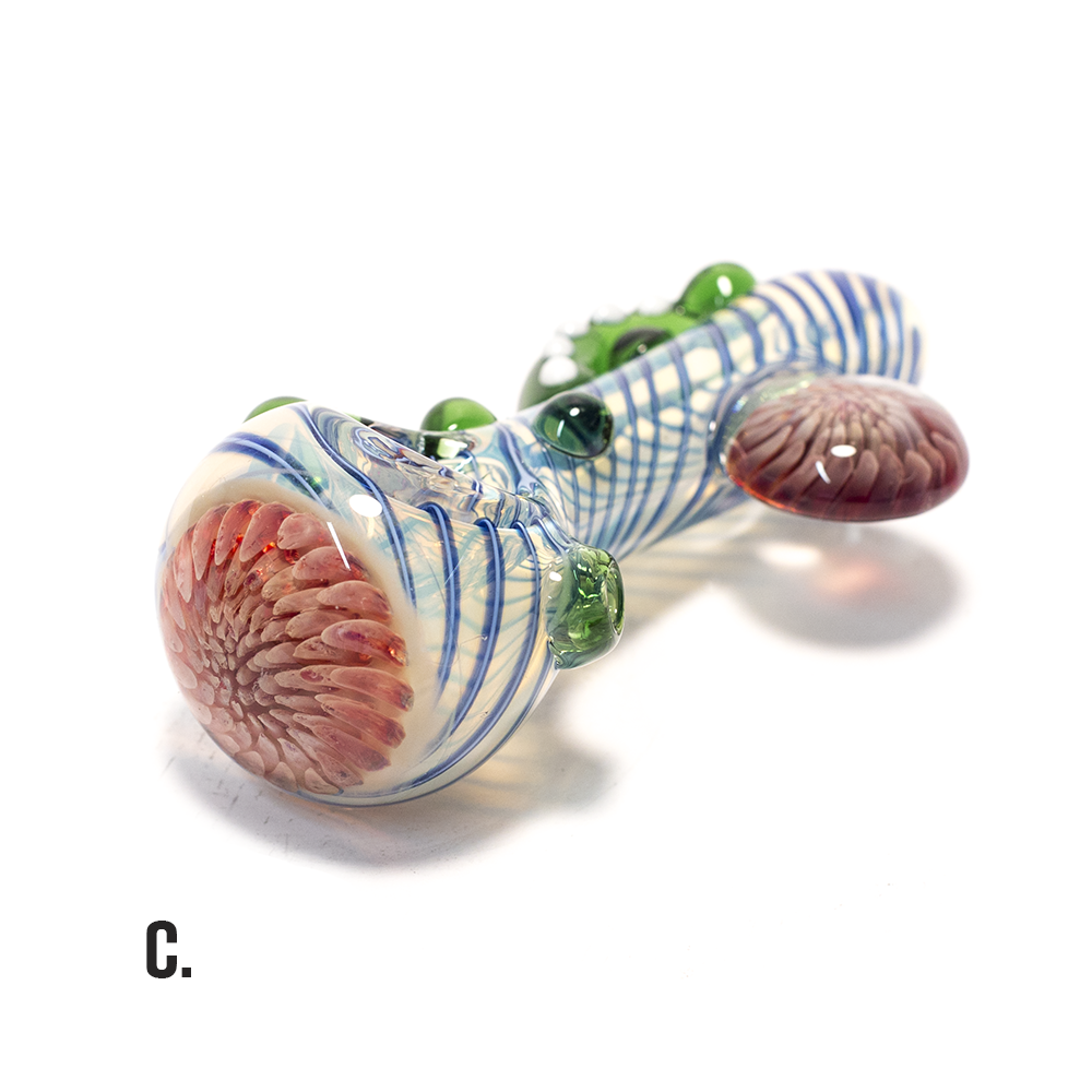 PIPE - GLASS DRY TENTACLE WITH ROUND TAB VARIOUS COLOURS The Bong Shop