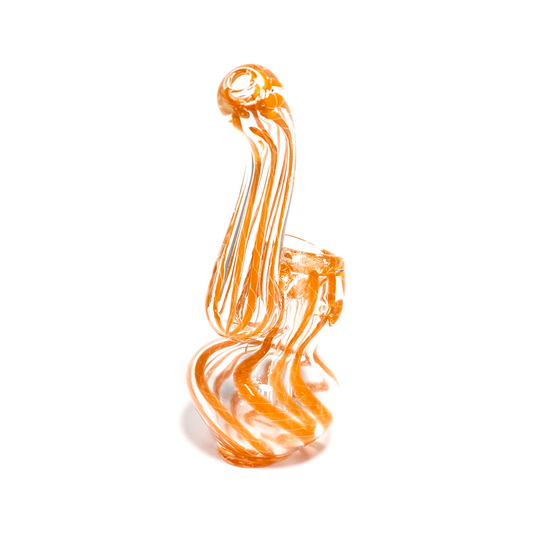 GLASS BUBBLER - 12CM CLEAR WITH ORANGE AND MIXED STRING STRIPES The Bong Shop