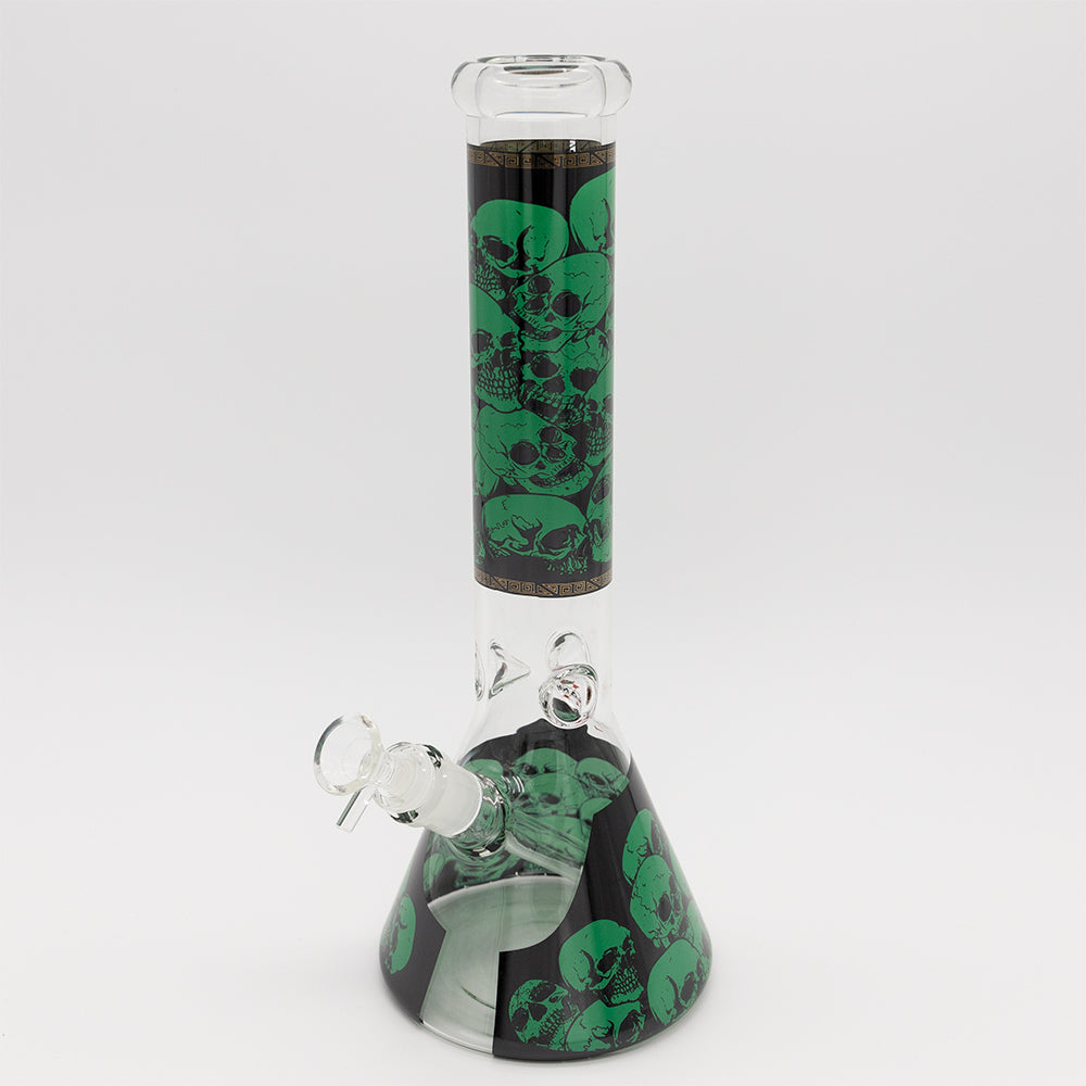 Skulls Glass Bong - Black & Green Planet X