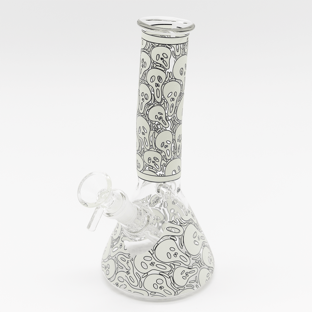 Mini Ghost Face Glass Bong - White (Curved) Planet X