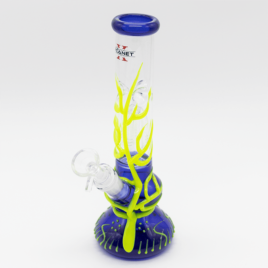 GLASS BONG- YELLOW LAVA TREE BLUE BASE 25cm GLOW PLANET X Planet X