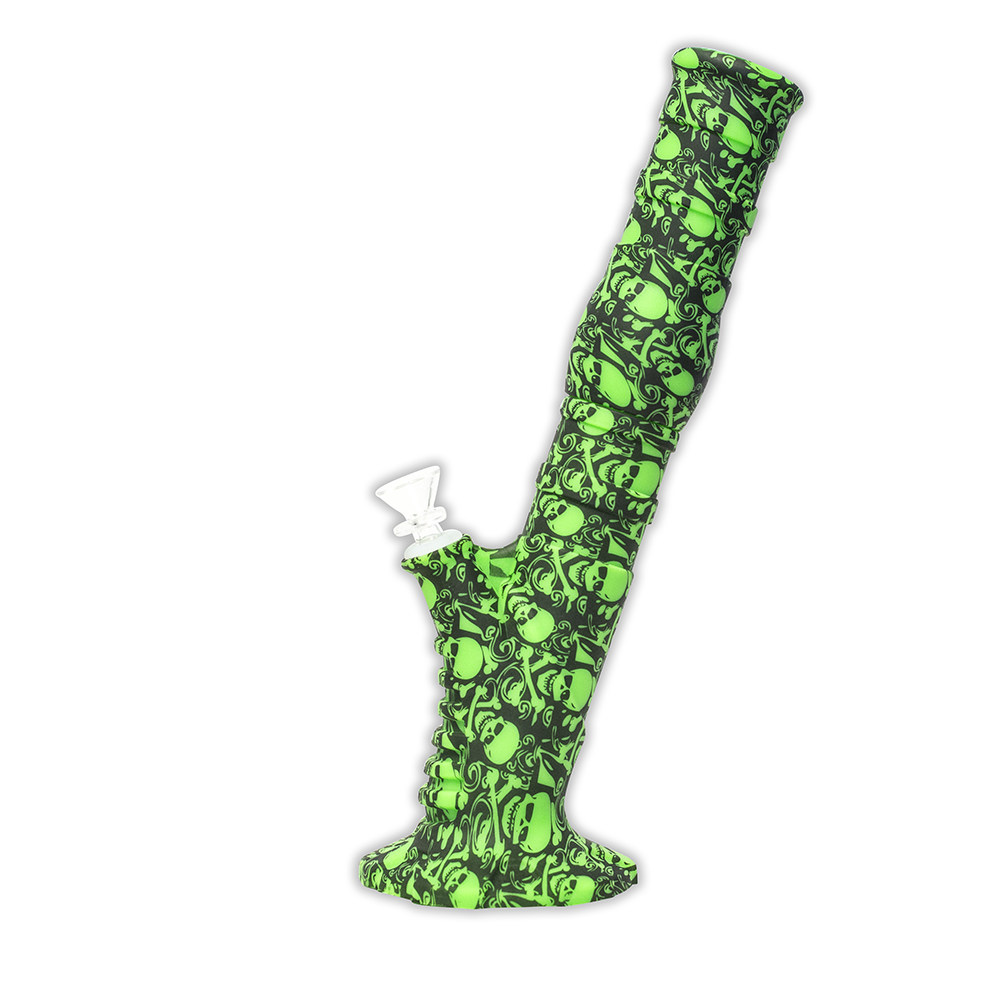 Skulls Gripper Silicone Bong - Black & Green The Bong Shop