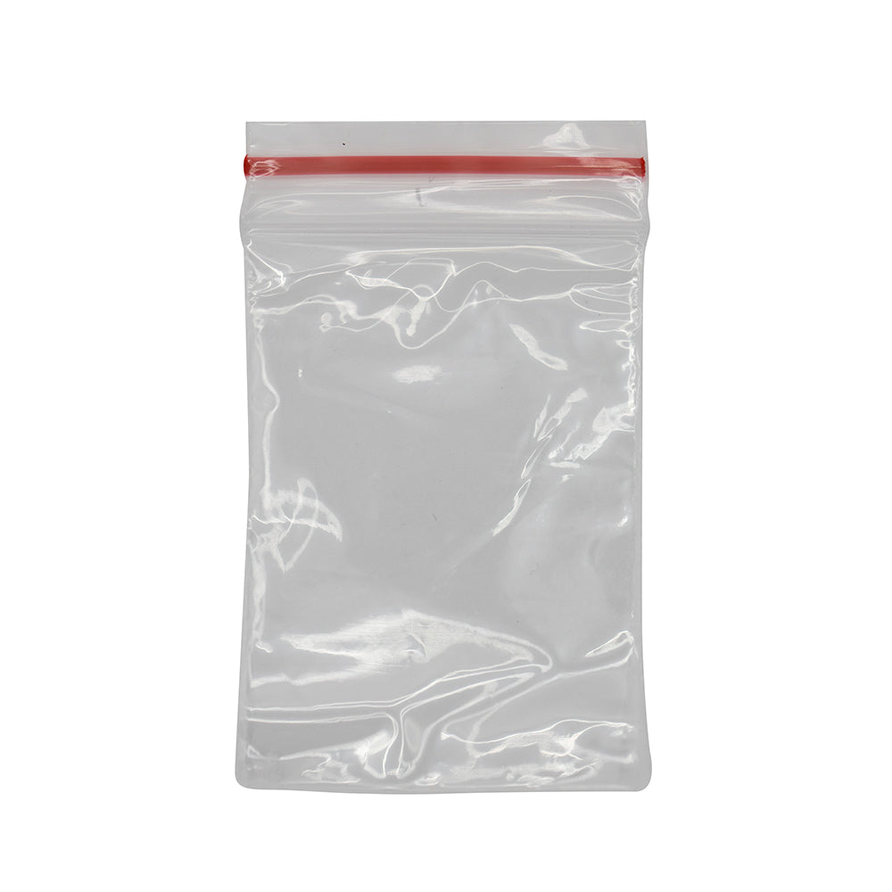 PLASTIC BAG ZIP - 1 1/2" x 2" (38mmx50mm) RED STRIPE P/S BAG (100)