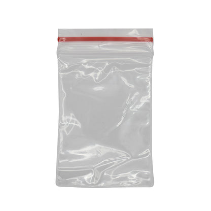PLASTIC BAG ZIP - 1 1/2" x 2" (38mmx50mm) RED STRIPE P/S BAG (100)
