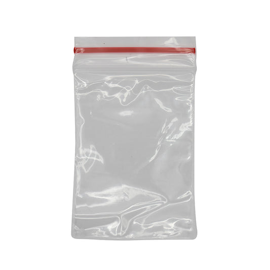 PLASTIC BAG ZIP - 1 1/2" x 2" (38mmx50mm) RED STRIPE P/S BAG (100)