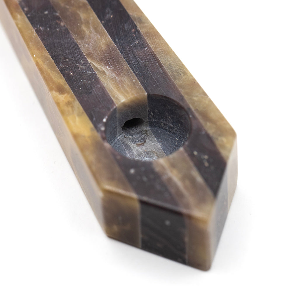 PIPE - SOAPSTONE 9CM COFFIN SHAPE WITH 5 STRIPES The Bong Shop