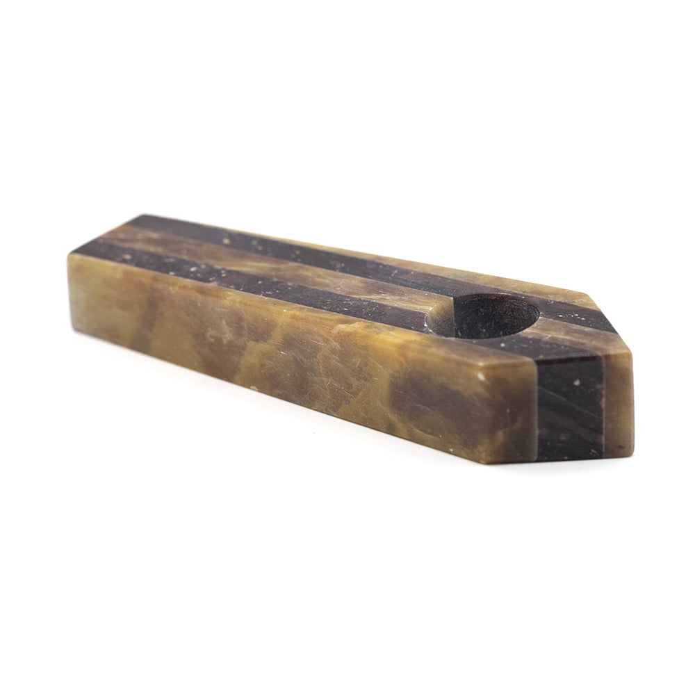 PIPE - SOAPSTONE 9CM COFFIN SHAPE WITH 5 STRIPES The Bong Shop
