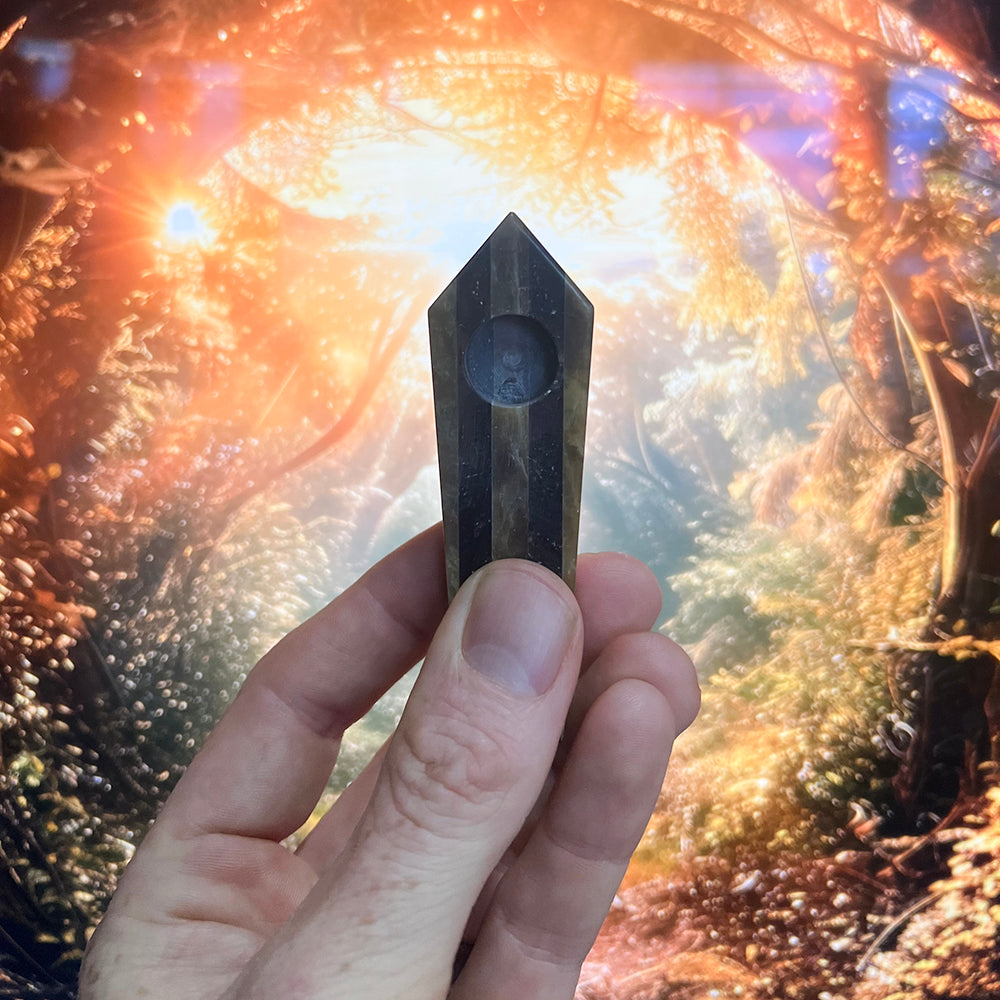 PIPE - SOAPSTONE 9CM COFFIN SHAPE WITH 5 STRIPES The Bong Shop