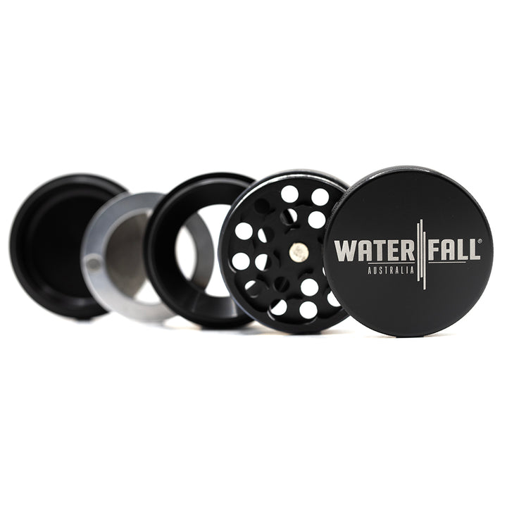 Four-Part Aluminium Grinder with Removable Screen - Black (50mm) Waterfall