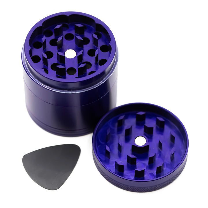 Four-Part Aluminium Grinder with Removable Screen - Blue (50mm) Waterfall