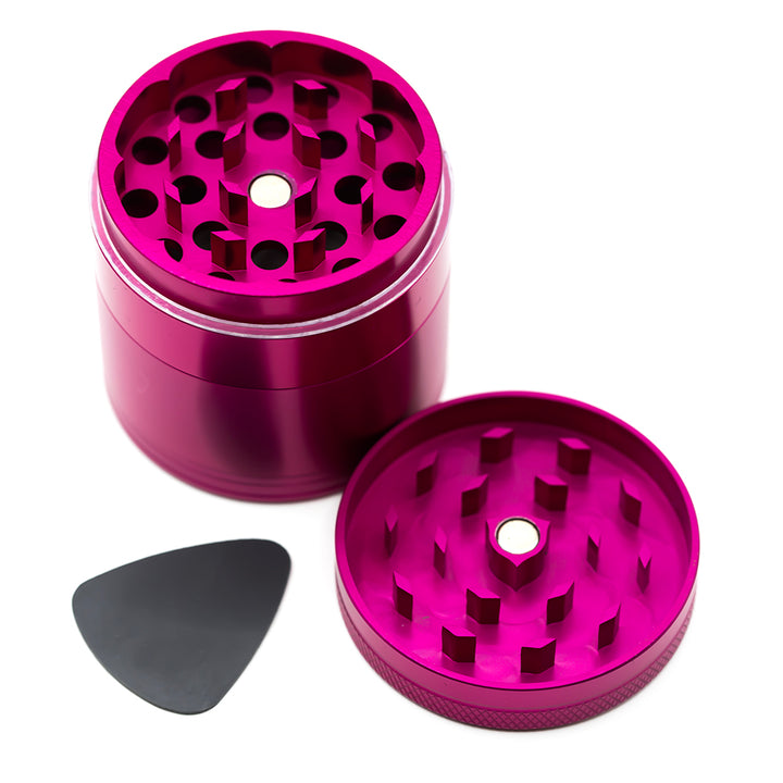 Four-Part Aluminium Grinder with Removable Screen - Pink (50mm) Waterfall