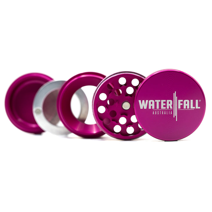 Four-Part Aluminium Grinder with Removable Screen - Pink (50mm) Waterfall