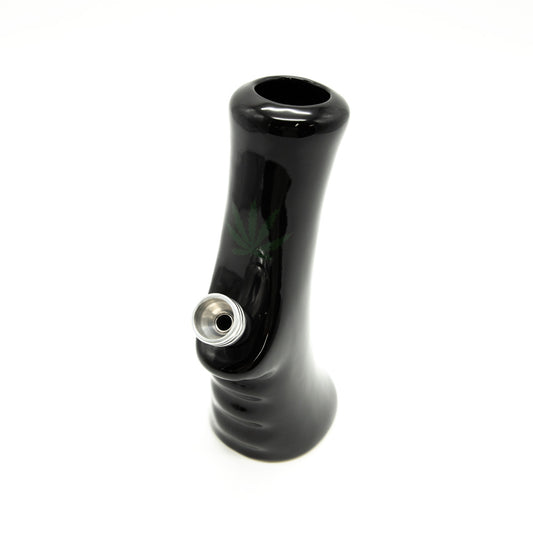 Small Gripper Ceramic Bong - Black (Green Leaf) The Bong Shop