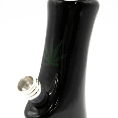 Small Gripper Ceramic Bong - Black (Green Leaf) The Bong Shop