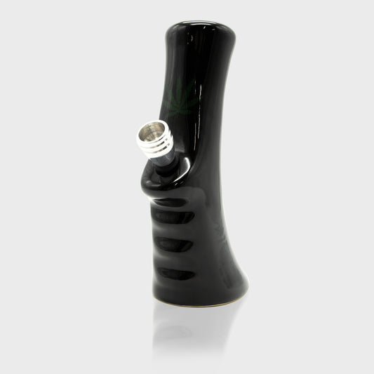Small Gripper Ceramic Bong - Black (Green Leaf) The Bong Shop