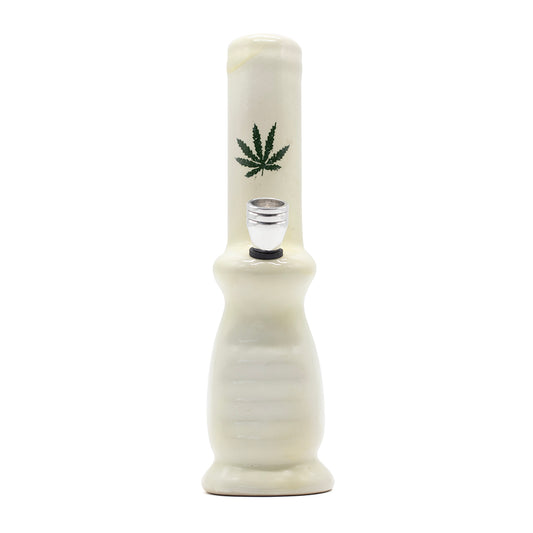 Gripper Ceramic Bong - White (Green Leaf) The Bong Shop