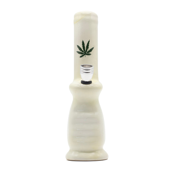 Gripper Ceramic Bong - White (Green Leaf) The Bong Shop