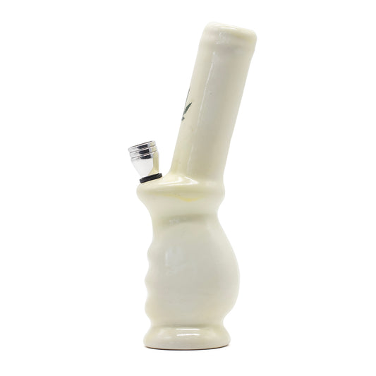 Gripper Ceramic Bong - White (Green Leaf) The Bong Shop