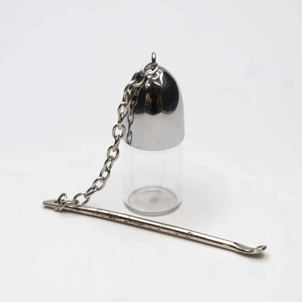 SNUFF VIAL WITH CAP AND SPOON SILVER 35mm BROWN OR CLEAR The Bong Shop