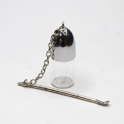 SNUFF VIAL WITH CAP AND SPOON SILVER 35mm BROWN OR CLEAR The Bong Shop
