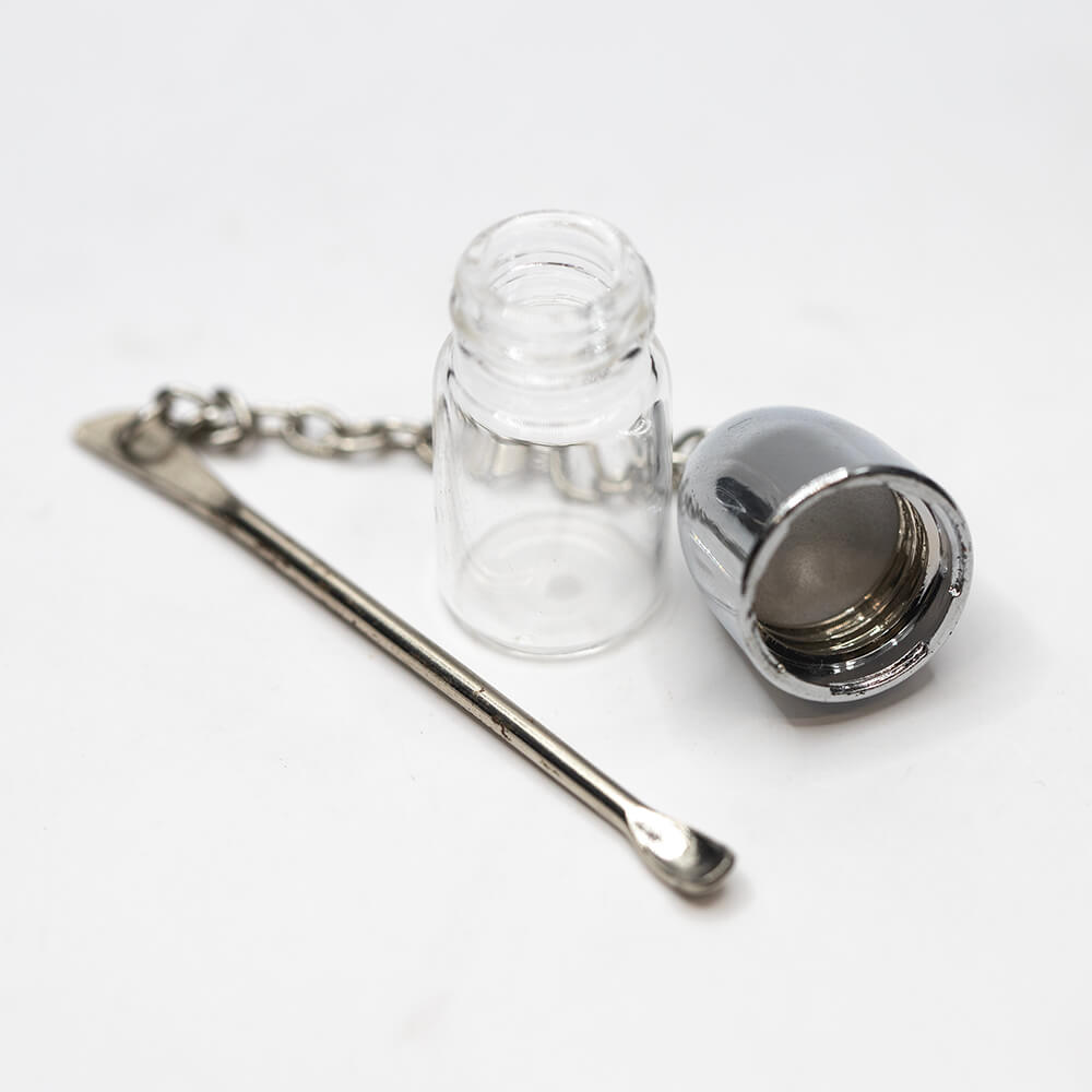 SNUFF VIAL WITH CAP AND SPOON SILVER 35mm BROWN OR CLEAR The Bong Shop