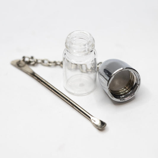 SNUFF VIAL WITH CAP AND SPOON SILVER 35mm BROWN OR CLEAR The Bong Shop