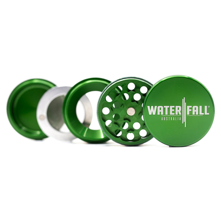 Four-Part Aluminium Grinder with Removable Screen - Green (50mm) Waterfall