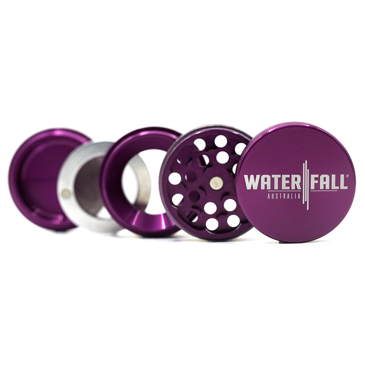 Four-Part Aluminium Grinder with Removable Screen - Purple (50mm) Waterfall