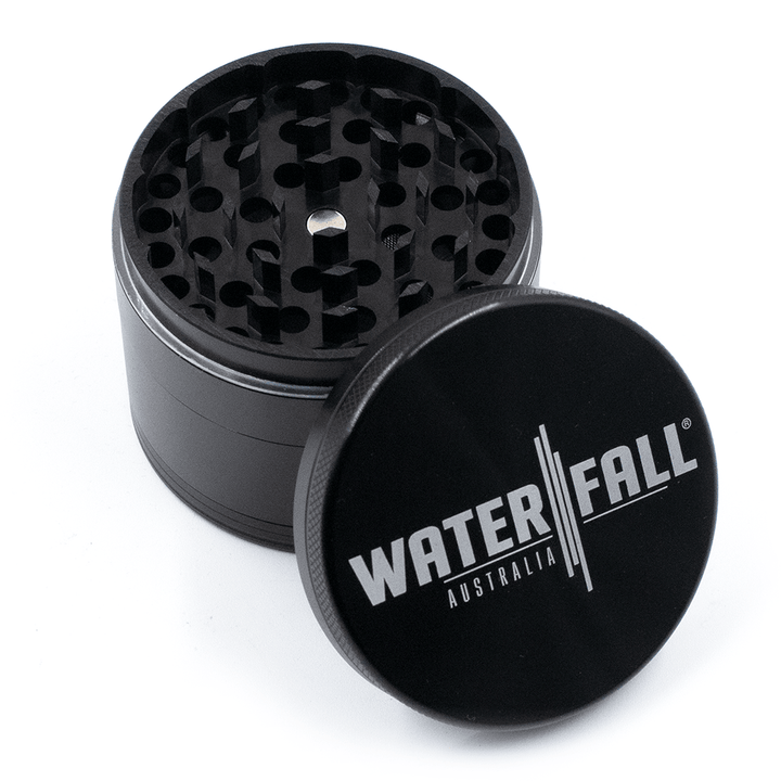Four-Part Gloss Aluminium Grinder with Removable Screen 63mm Waterfall