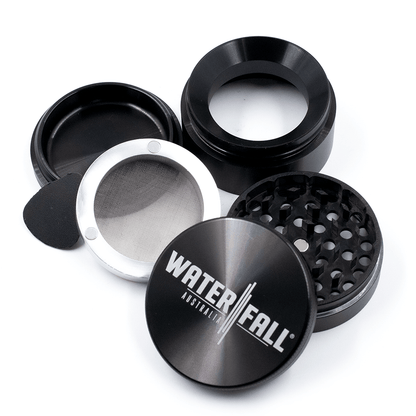 Four-Part Gloss Aluminium Grinder with Removable Screen 63mm Waterfall