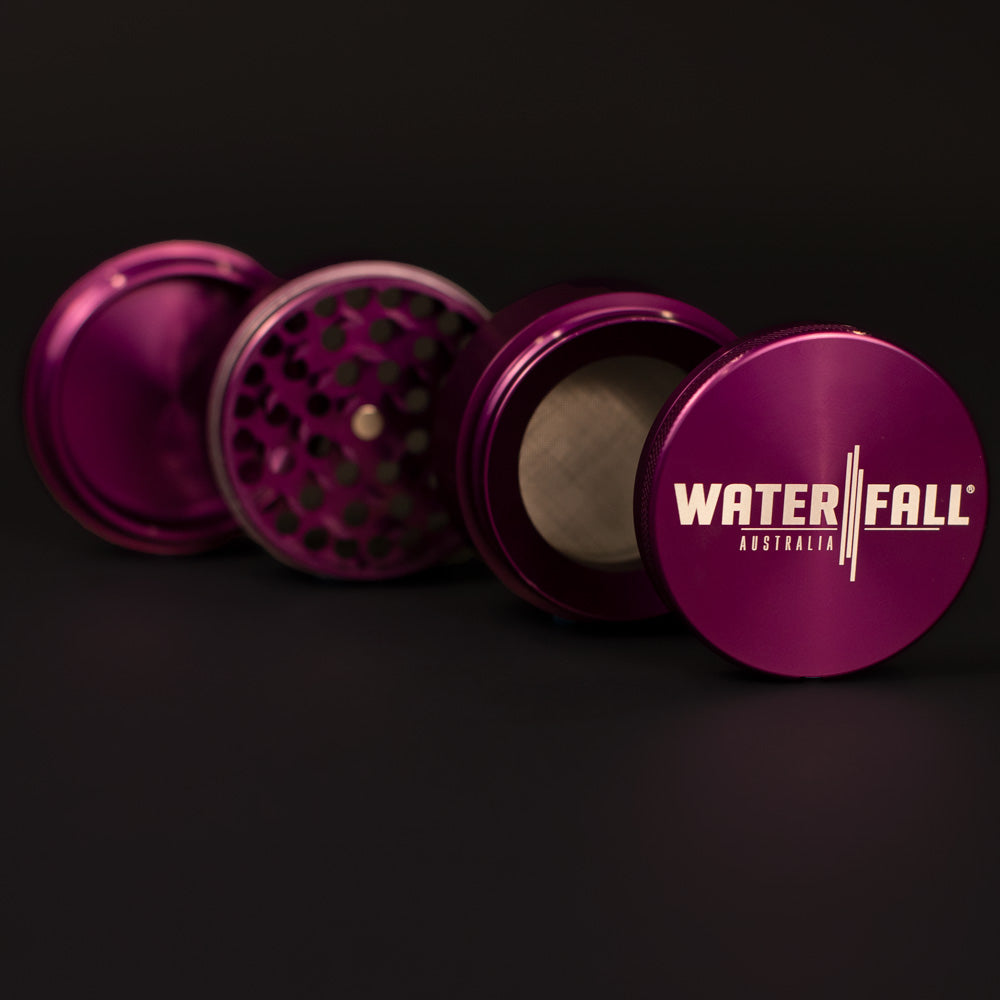 Four-Part Gloss Aluminium Grinder with Removable Screen 63mm Waterfall