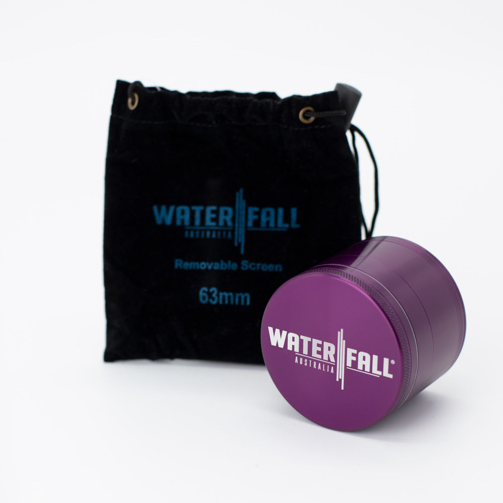 Four-Part Gloss Aluminium Grinder with Removable Screen 63mm Waterfall