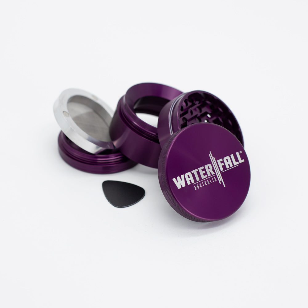 Four-Part Gloss Aluminium Grinder with Removable Screen 63mm Waterfall