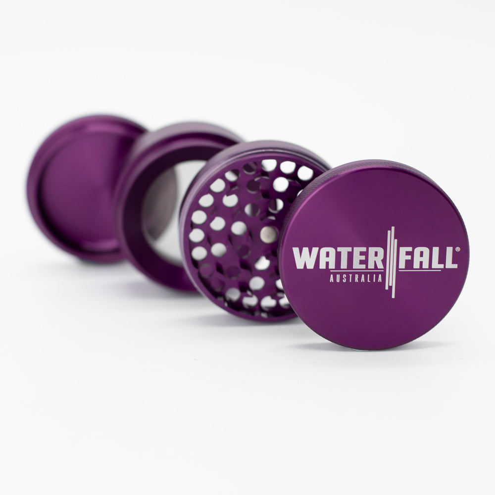 Four-Part Gloss Aluminium Grinder with Removable Screen 63mm Waterfall