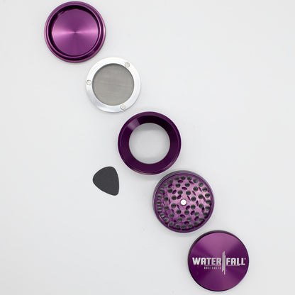 Four-Part Gloss Aluminium Grinder with Removable Screen 63mm Waterfall