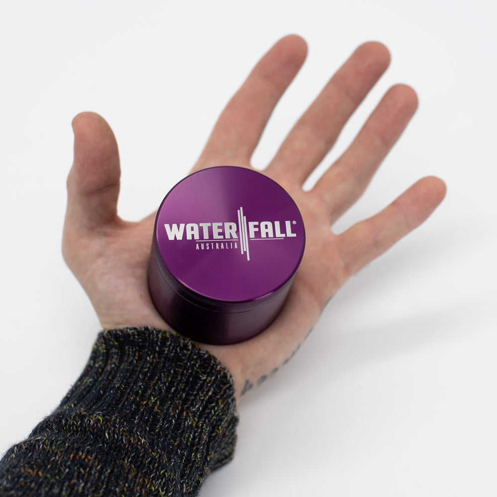 Four-Part Gloss Aluminium Grinder with Removable Screen 63mm Waterfall