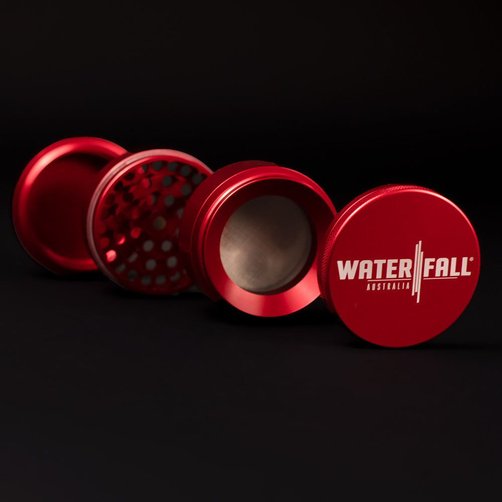 Four-Part Gloss Aluminium Grinder with Removable Screen 63mm Waterfall