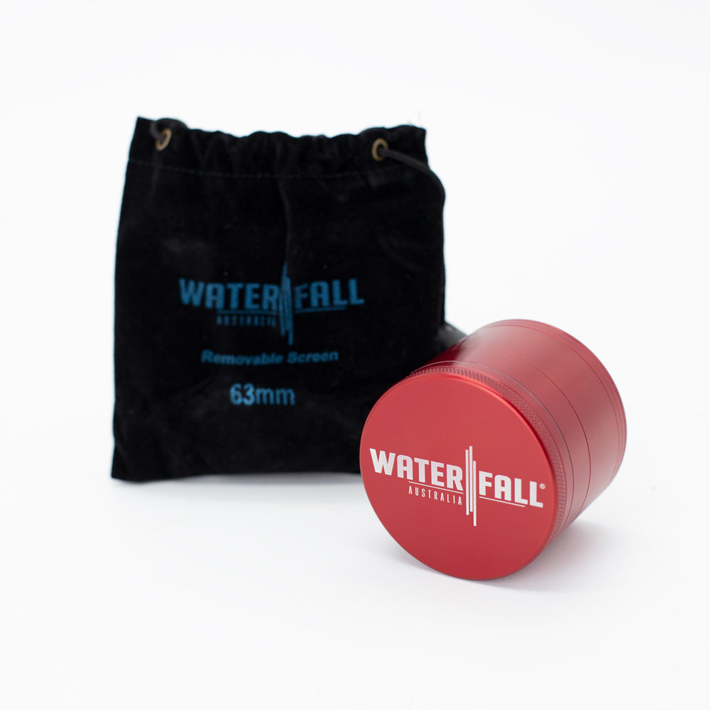 Four-Part Gloss Aluminium Grinder with Removable Screen 63mm Waterfall
