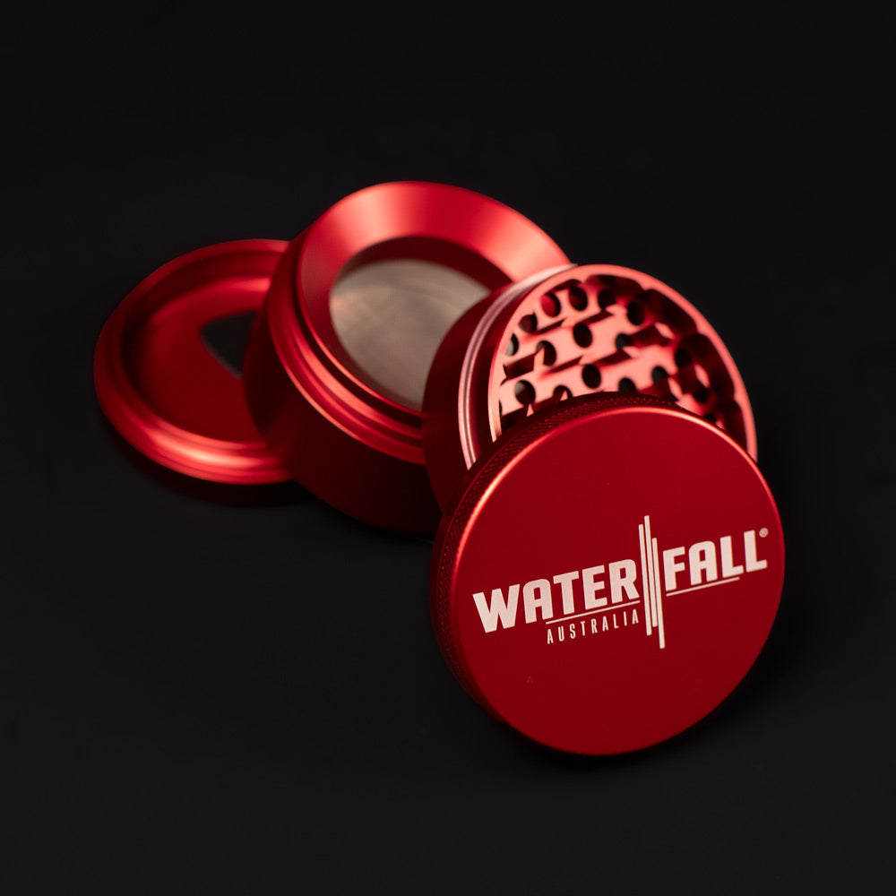 Four-Part Gloss Aluminium Grinder with Removable Screen 63mm Waterfall