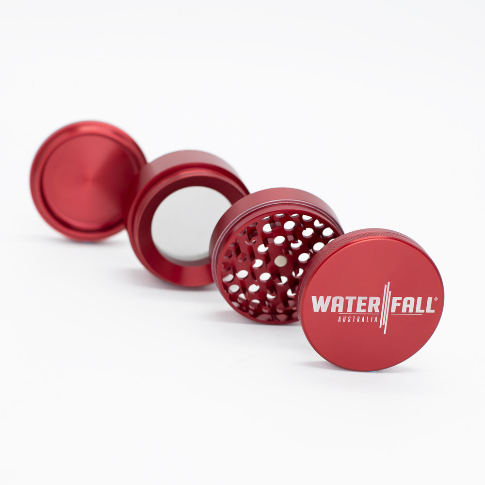 Four-Part Gloss Aluminium Grinder with Removable Screen 63mm Waterfall
