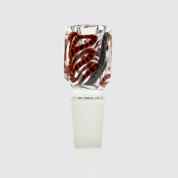 Square Black & Red Swirls Glass Cone - 18mm The Bong Shop