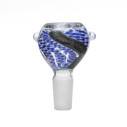 GLASS CONE ROUND 14MM DARK BLUE, WHITE SWIRLS