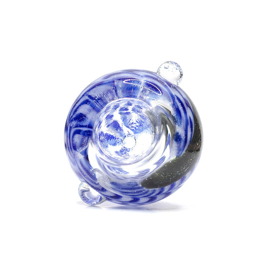 GLASS CONE ROUND 14MM DARK BLUE, WHITE SWIRLS