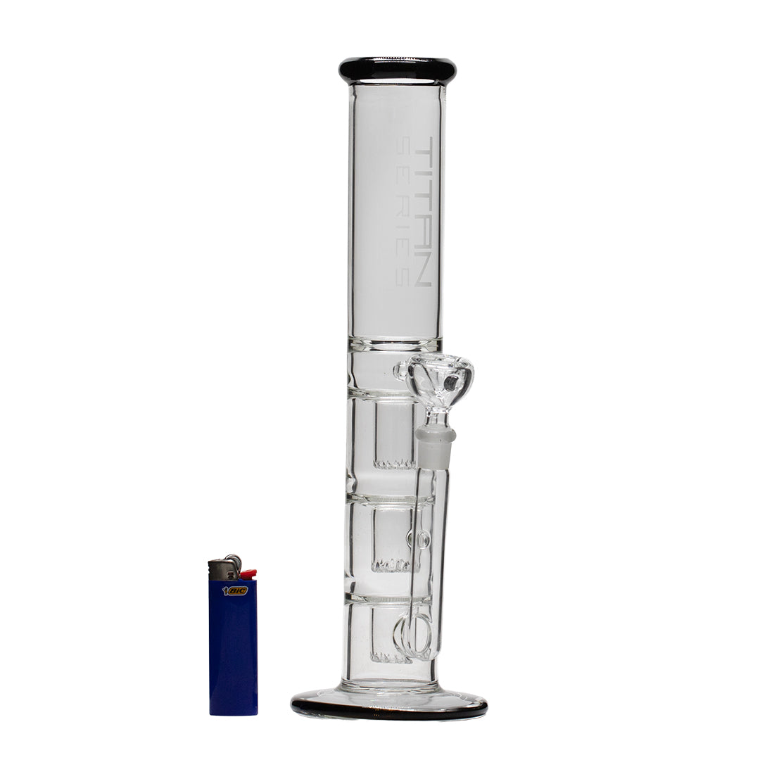 Titan Series Triple Trap Glass Bong Clear Cone (Deluxe Wooden Box Edition)