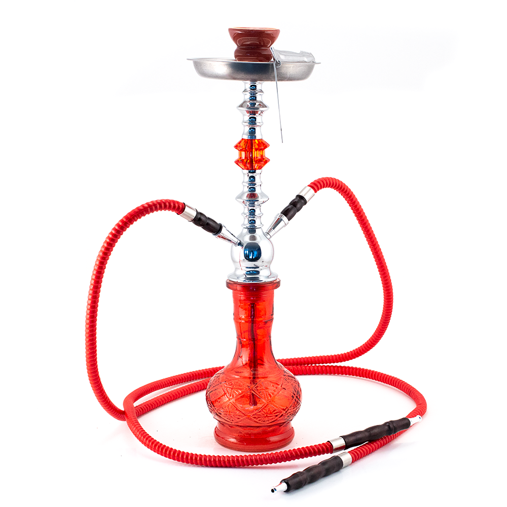 HOOKAH - 51cm 2 HOSE GREEN GLASS CHROME METAL GREEN CONE The Bong Shop