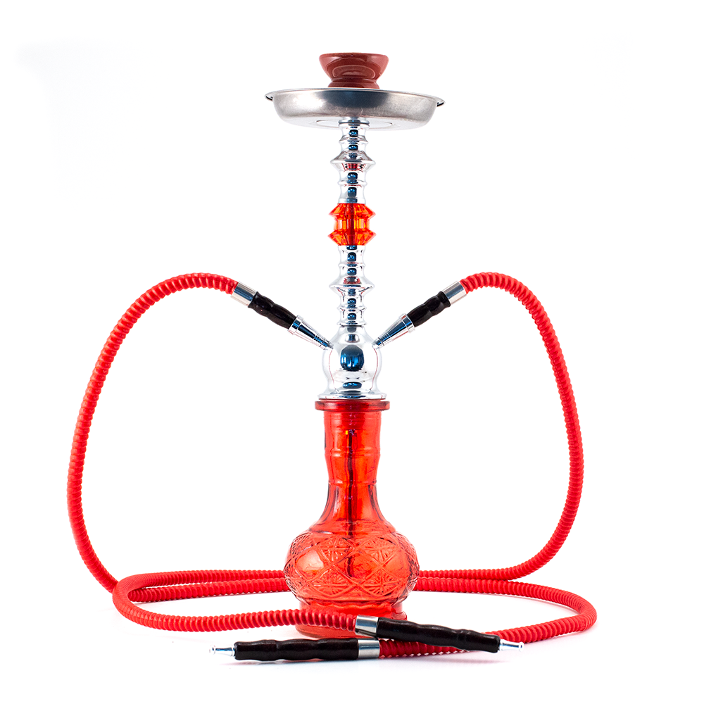 HOOKAH - 51cm 2 HOSE GREEN GLASS CHROME METAL GREEN CONE The Bong Shop