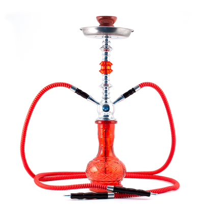 HOOKAH - 51cm 2 HOSE GREEN GLASS CHROME METAL GREEN CONE The Bong Shop