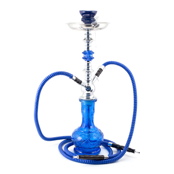 HOOKAH - 51cm 2 HOSE GREEN GLASS CHROME METAL GREEN CONE The Bong Shop