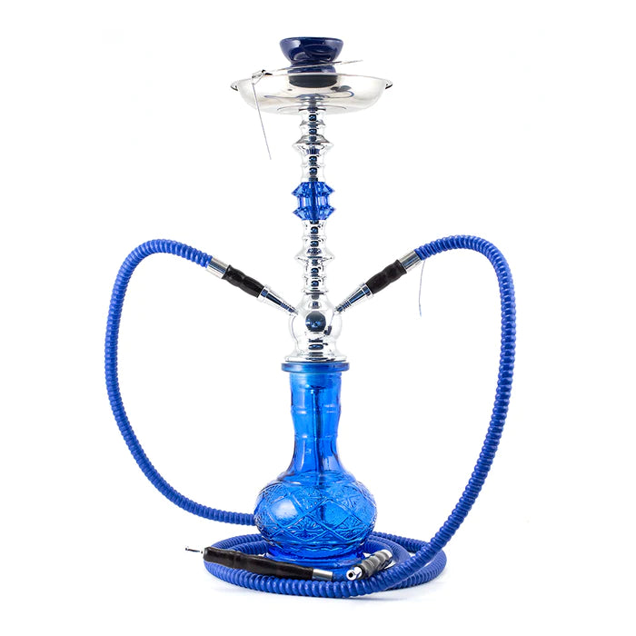 HOOKAH - 51cm 2 HOSE GREEN GLASS CHROME METAL GREEN CONE The Bong Shop