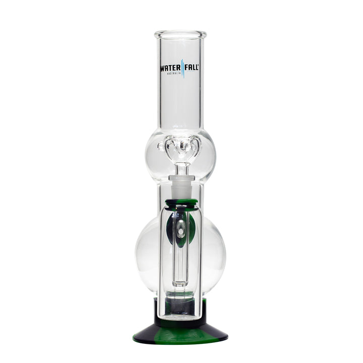 Waterfall Beano Highbrid Series Glass Bong with Ash Catcher - Green/Blue Waterfall